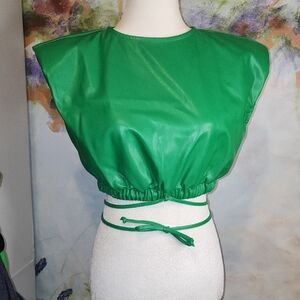 Olivaceous Green Sleeveless Crop Top with Tie Front